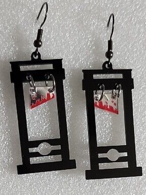Hand Crafted Black and Red Guillotine-Inspired Dangle Earrings